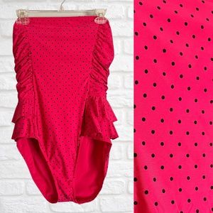 Jantzen One Piece Swimsuit Bathing Suit Strapless Ruffle Hot Pink Polka Dot 12